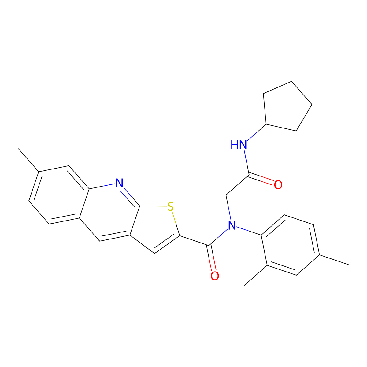N-[2-(cyclopentylamino)-2-oxoethyl]-N-(2,4-dimethylphenyl)-7-methylthieno[2,3-b]quinoline-2-carboxamide molecular structure, CAS 606114-75-4