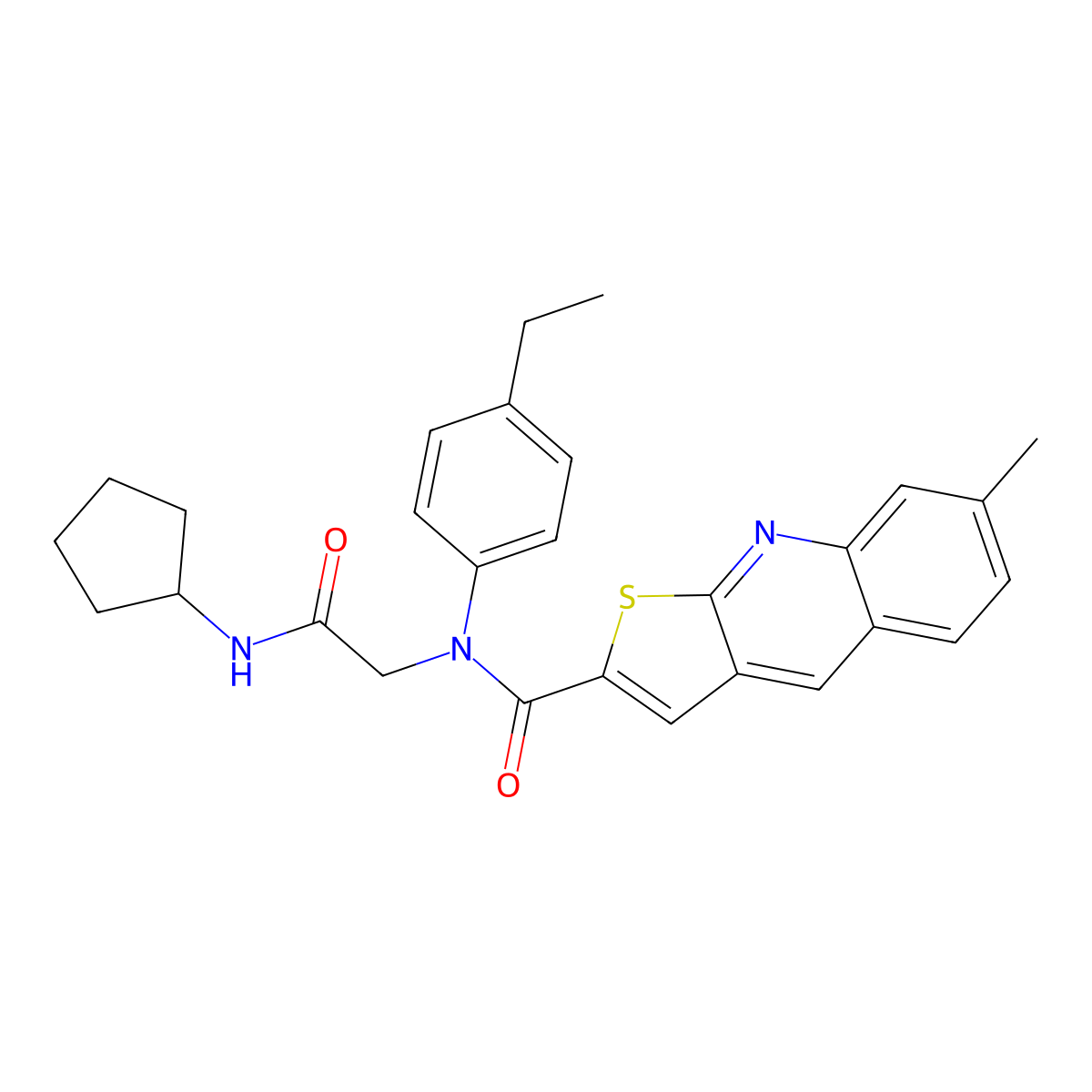 N-[2-(cyclopentylamino)-2-oxoethyl]-N-(4-ethylphenyl)-7-methylthieno[2,3-b]quinoline-2-carboxamide molecular structure, CAS 606114-77-6