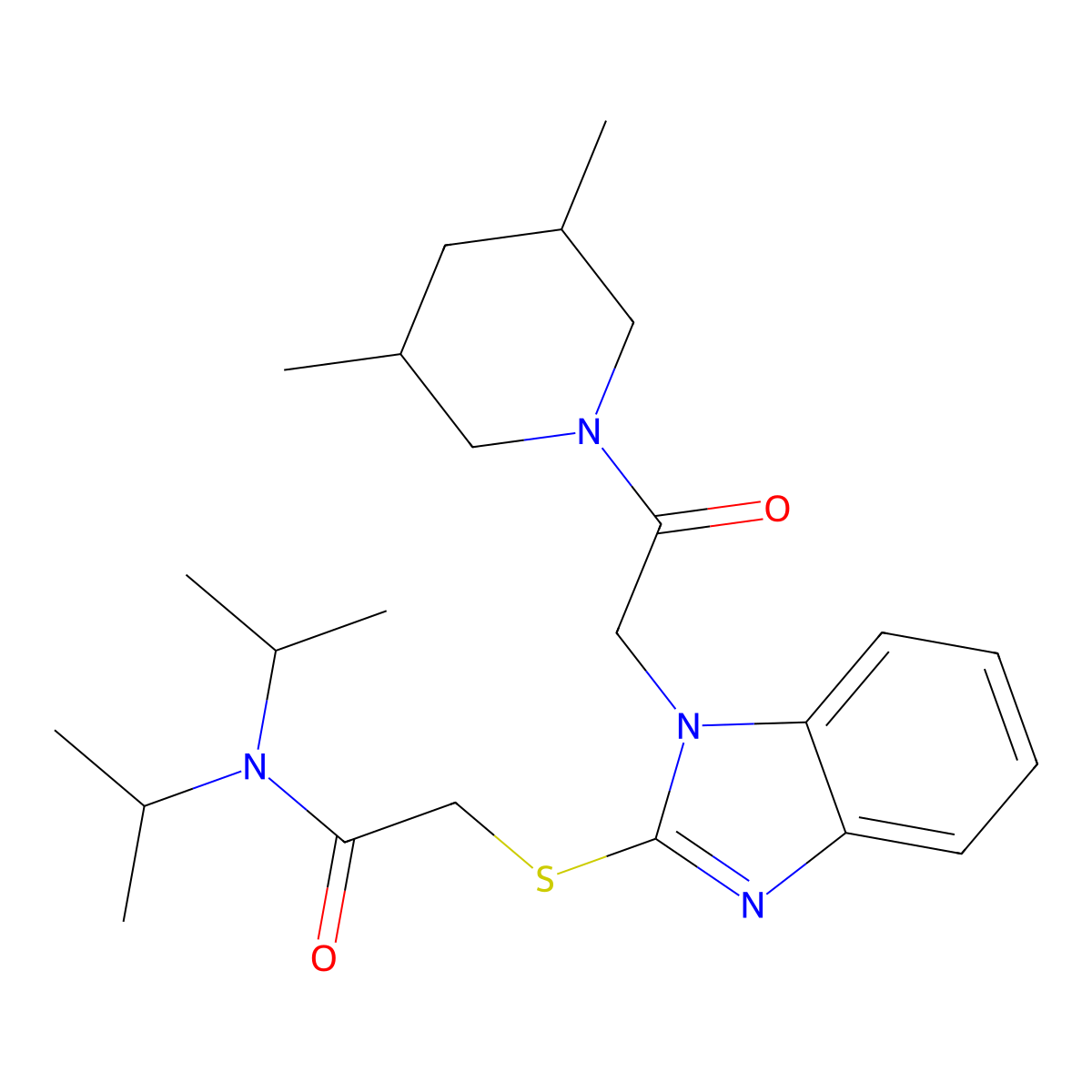 2-({1-[2-(3,5-Dimethyl-1-piperidinyl)-2-oxoethyl]-1H-benzimidazol-2-yl}sulfanyl)-N,N-diisopropylacetamide molecular structure, CAS 606117-52-6