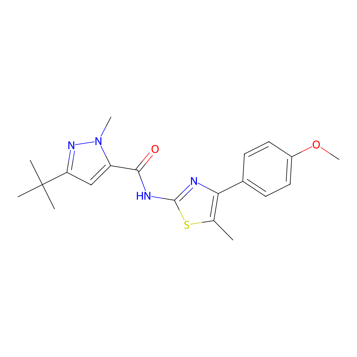 3-tert-butyl-N-[4-(4-methoxyphenyl)-5-methyl-1,3-thiazol-2-yl]-1-methylpyrazole-5-carboxamide molecular structure, CAS 606117-97-9