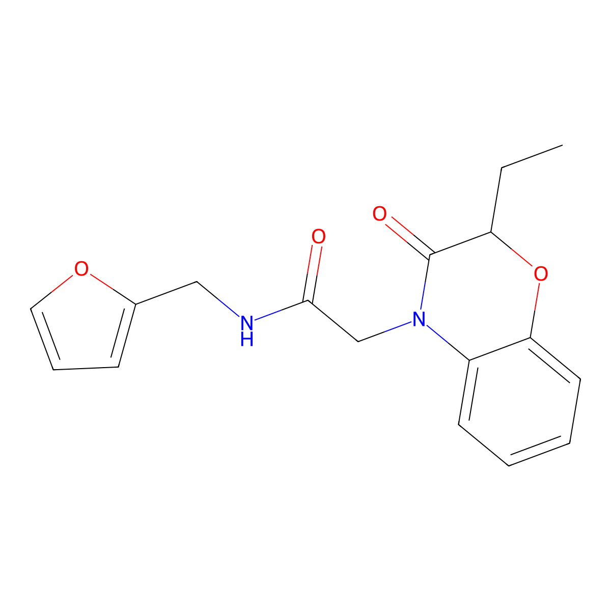 4H-1,4-Benzoxazine-4-acetamide, 2-ethyl-N-(2-furanylmethyl)-2,3-dihydro-3-oxo- molecular structure, CAS 606119-23-7