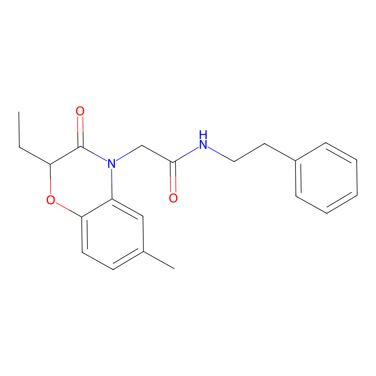 4H-1,4-Benzoxazine-4-acetamide, 2-ethyl-2,3-dihydro-6-methyl-3-oxo-N-(2-phenylethyl)- molecular structure, CAS 606120-24-5