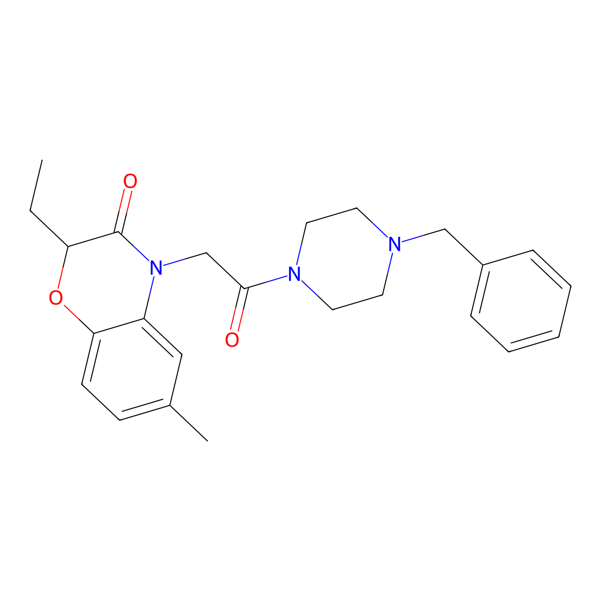 4-[2-(4-Benzylpiperazin-1-yl)-2-oxoethyl]-2-ethyl-6-methyl-1,4-benzoxazin-3-one molecular structure, CAS 606120-30-3