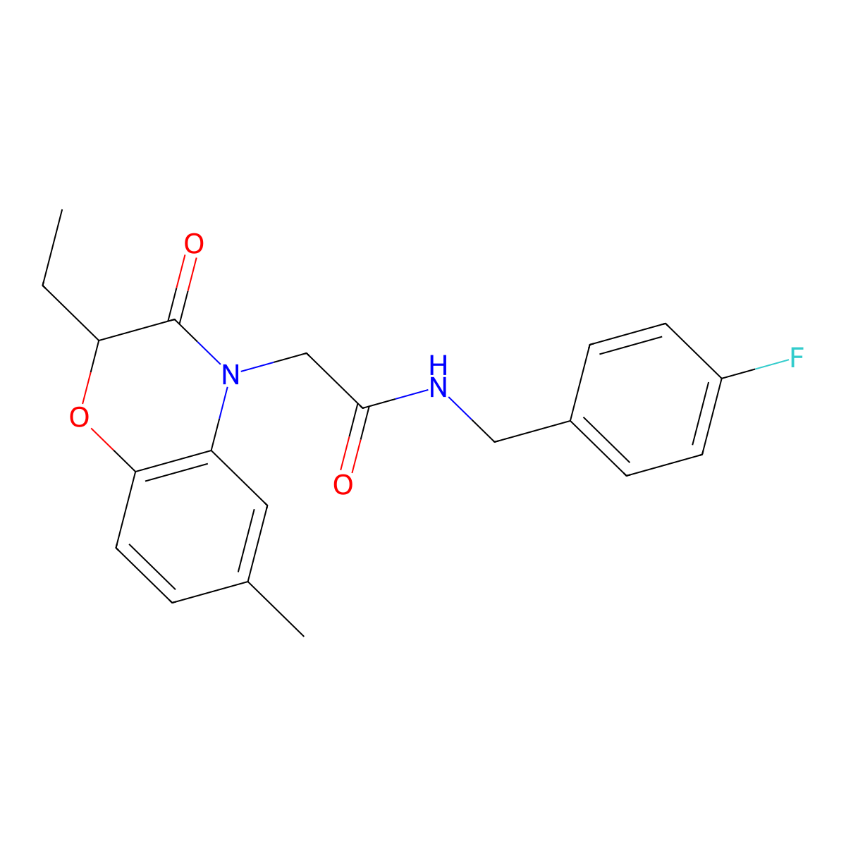 4H-1,4-Benzoxazine-4-acetamide, 2-ethyl-N-[(4-fluorophenyl)methyl]-2,3-dihydro-6-methyl-3-oxo- molecular structure, CAS 606120-40-5