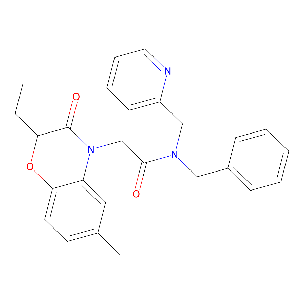 N-benzyl-2-(2-ethyl-6-methyl-3-oxo-1,4-benzoxazin-4-yl)-N-(pyridin-2-ylmethyl)acetamide molecular structure, CAS 606120-51-8