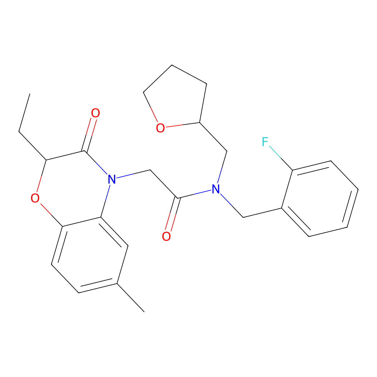 2-(2-ethyl-6-methyl-3-oxo-1,4-benzoxazin-4-yl)-N-[(2-fluorophenyl)methyl]-N-(oxolan-2-ylmethyl)acetamide molecular structure, CAS 606120-52-9