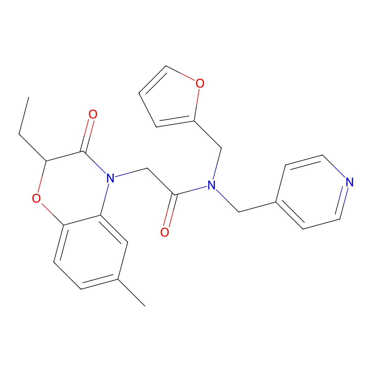 2-(2-Ethyl-6-methyl-3-oxo-2,3-dihydro-benzo[1,4]oxazin-4-yl)-N-furan-2-ylmethyl-N-pyridin-4-ylmethyl-acetamide molecular structure, CAS 606120-58-5