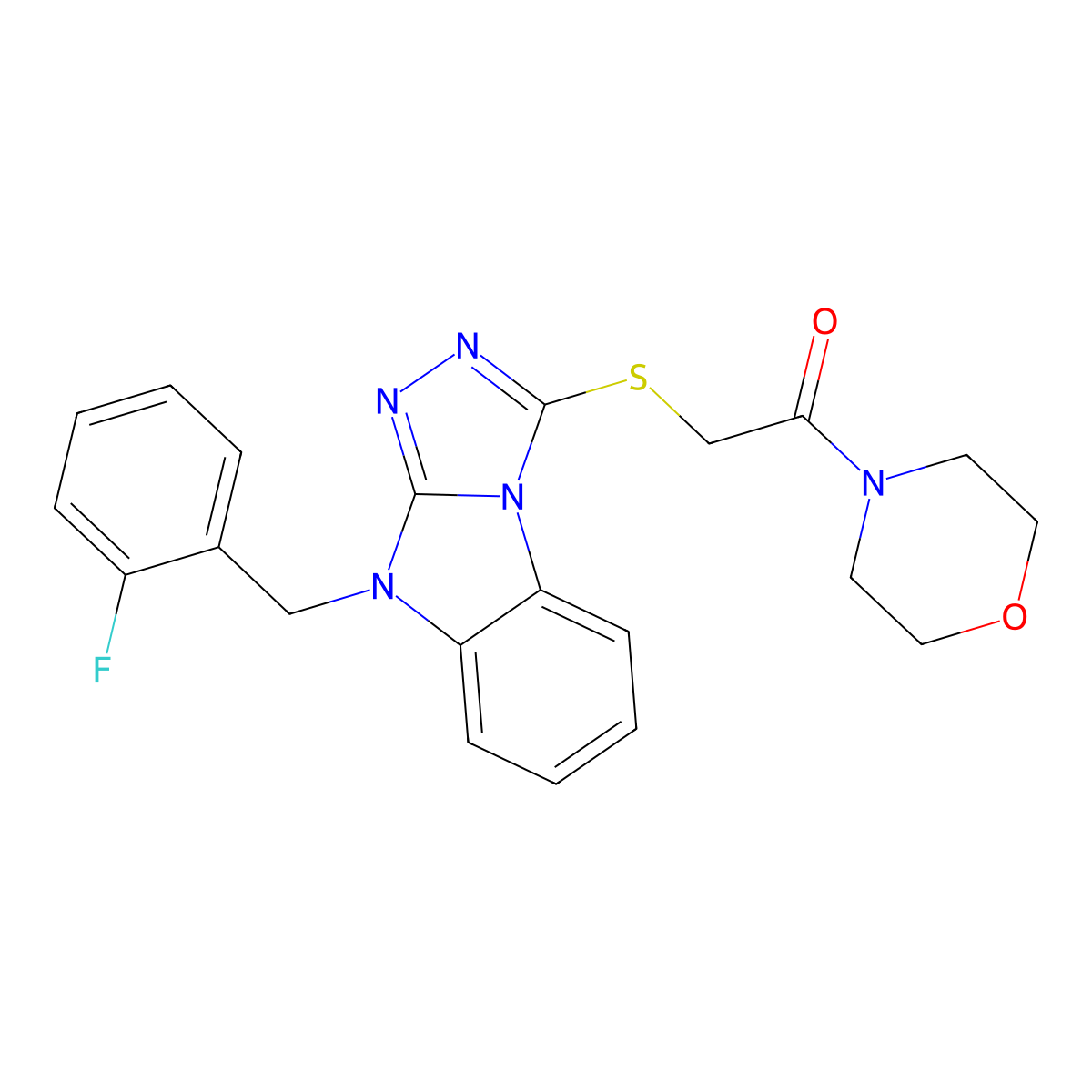 2-[[4-[(2-Fluorophenyl)methyl]-[1,2,4]triazolo[4,3-a]benzimidazol-1-yl]sulfanyl]-1-morpholin-4-ylethanone molecular structure, CAS 606120-82-5