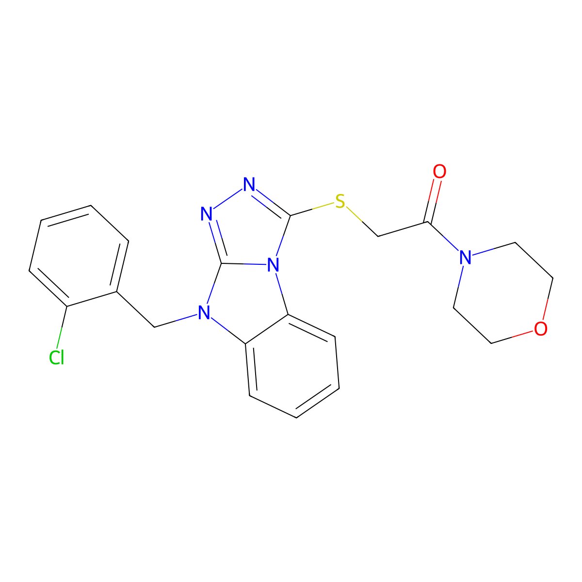 Morpholine, 4-[[[9-[(2-chlorophenyl)methyl]-9H-1,2,4-triazolo[4,3-A]benzimidazol-3-YL]thio]acetyl]- molecular structure, CAS 606120-98-3