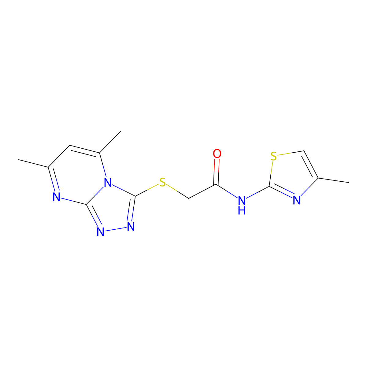 2-[(5,7-Dimethyl[1,2,4]triazolo[4,3-a]pyrimidin-3-yl)sulfanyl]-N-(4-methyl-1,3-thiazol-2-yl)acetamide molecular structure, CAS 606121-13-5
