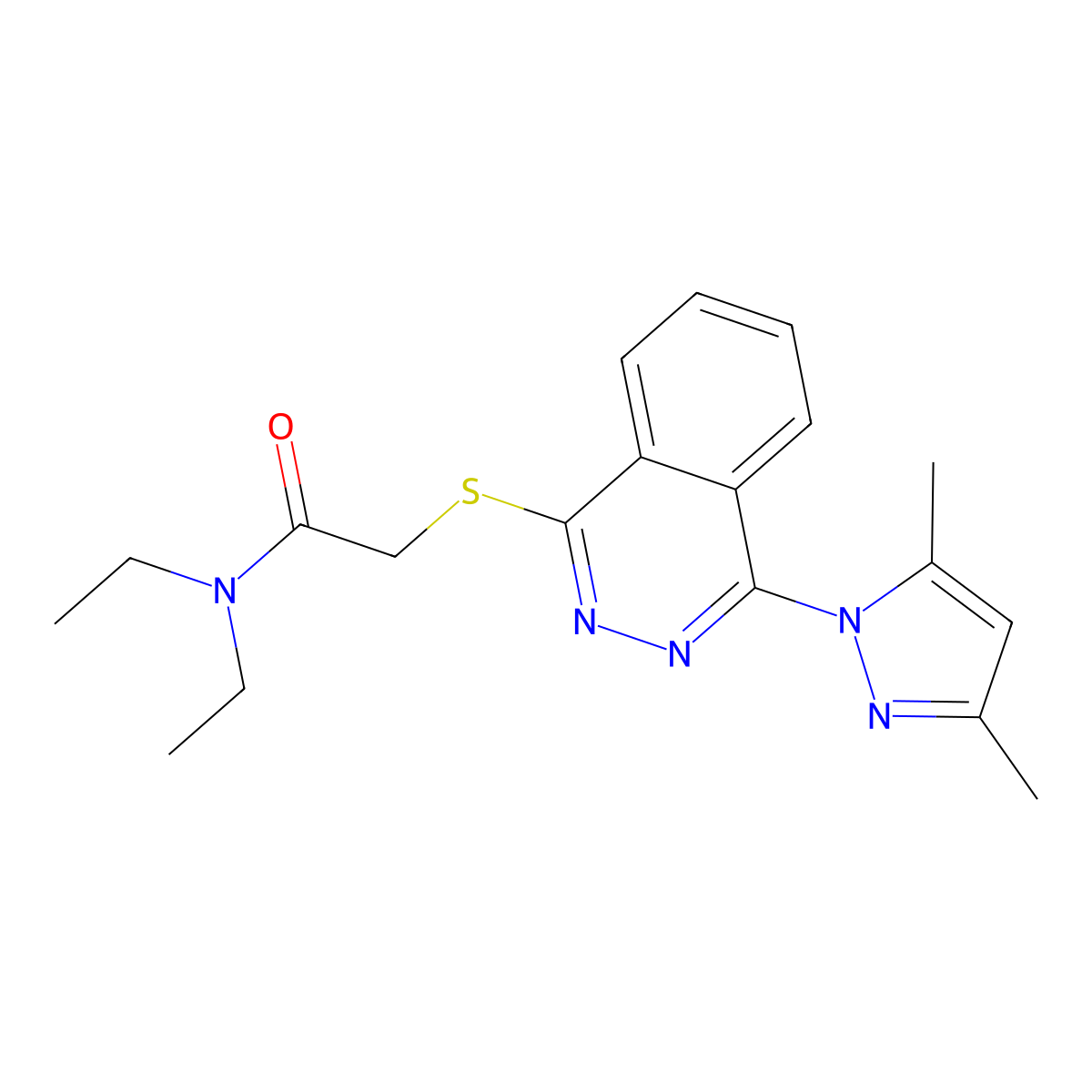 2-[4-(3,5-Dimethylpyrazol-1-yl)-phthalazin-1-ylsulfanyl]-N,N-diethylacetamide molecular structure, CAS 606122-24-1
