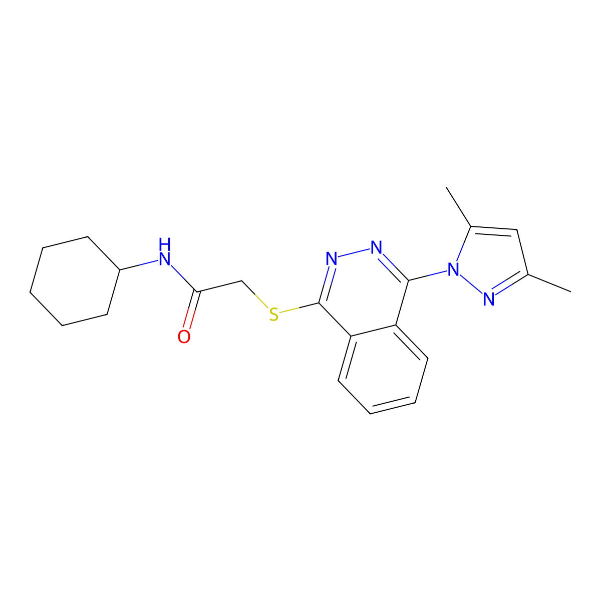N-Cyclohexyl-2-{[4-(3,5-dimethyl-1H-pyrazol-1-yl)-1-phthalazinyl]sulfanyl}acetamide molecular structure, CAS 606122-27-4