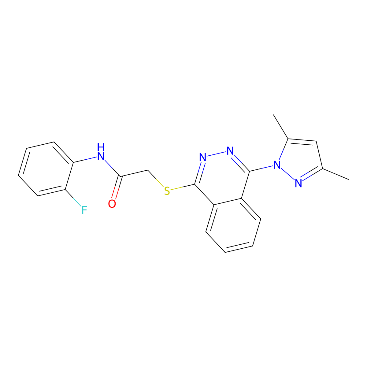 2-{[4-(3,5-Dimethyl-1H-pyrazol-1-yl)-1-phthalazinyl]sulfanyl}-N-(2-fluorophenyl)acetamide molecular structure, CAS 606122-30-9