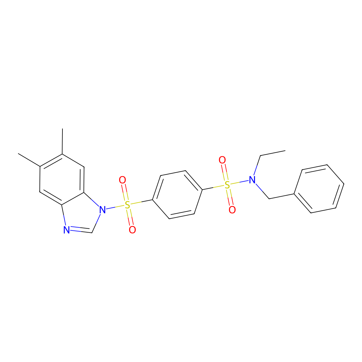 N-Benzyl-4-(5,6-dimethyl-1H-benzimidazole-1-sulfonyl)-N-ethylbenzene-1-sulfonamide molecular structure, CAS 606131-17-3