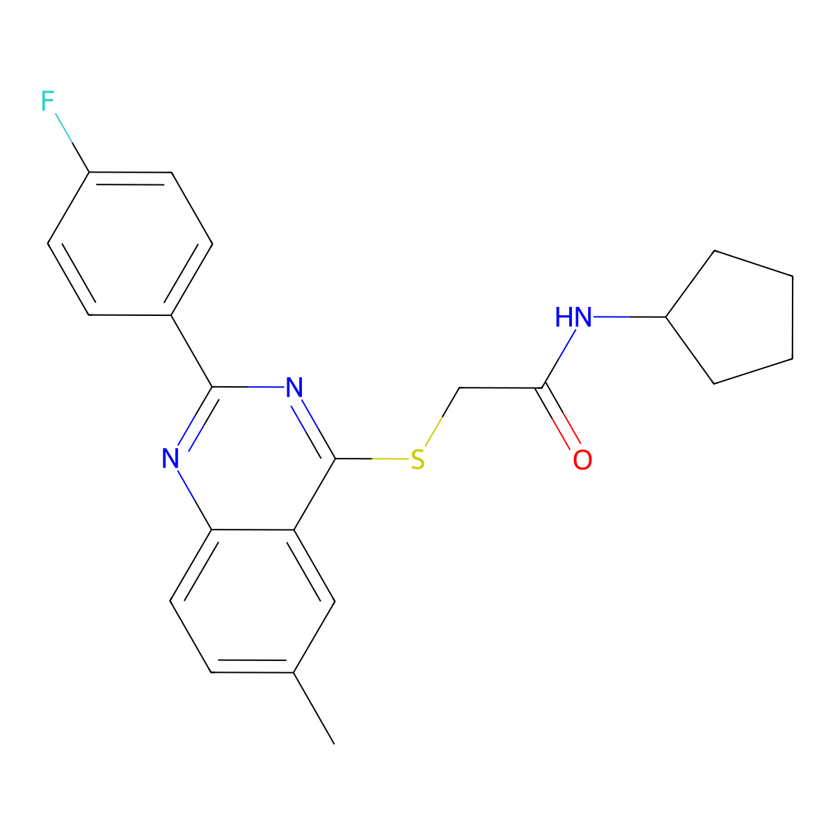 N-Cyclopentyl-2-[[2-(4-Fluorophenyl)-6-Methyl-4-Quinazolinyl]Thio]-Acetamide molecular structure, CAS 606131-34-4
