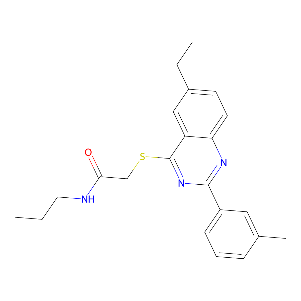 2-{[6-Ethyl-2-(3-methylphenyl)-4-quinazolinyl]sulfanyl}-N-propylacetamide molecular structure, CAS 606131-40-2