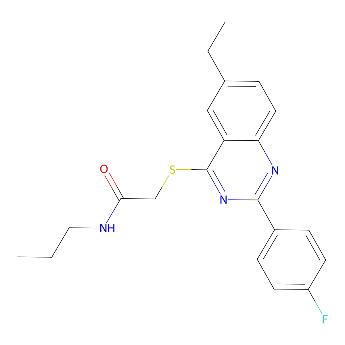 2-{[6-Ethyl-2-(4-fluorophenyl)-4-quinazolinyl]sulfanyl}-N-propylacetamide molecular structure, CAS 606131-49-1