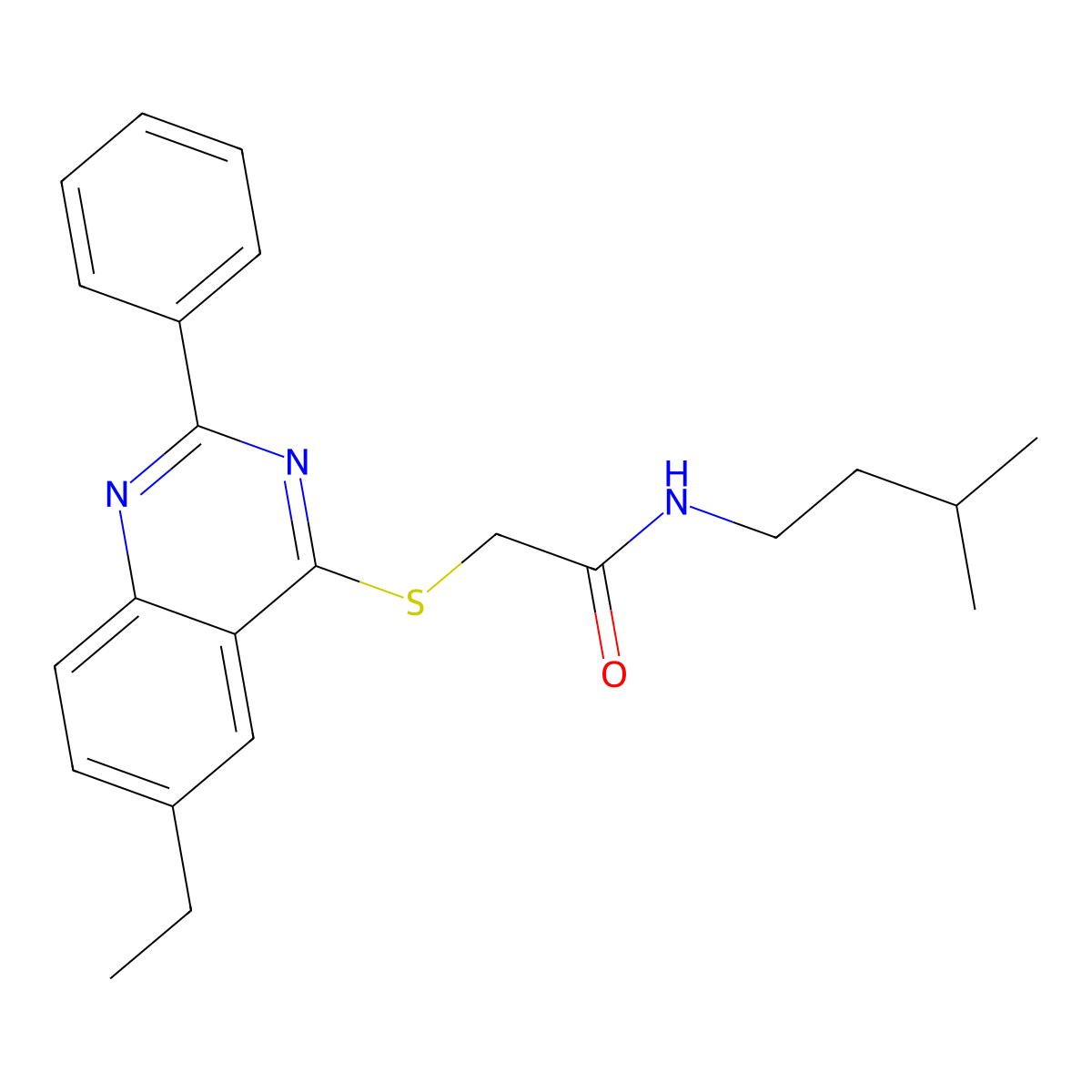 2-[(6-Ethyl-2-phenyl-4-quinazolinyl)sulfanyl]-N-(3-methylbutyl)acetamide molecular structure, CAS 606131-76-4