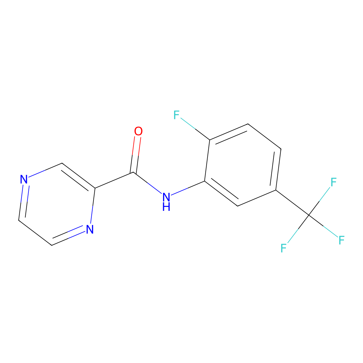 N-(2-Fluoro-5-(trifluoromethyl)phenyl)pyrazine-2-carboxamide molecular structure, CAS 606132-13-2