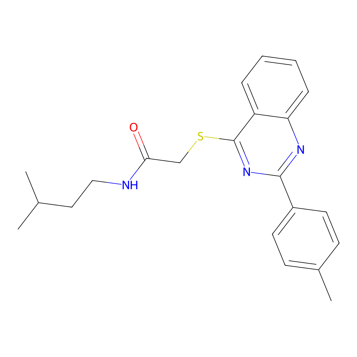 Acetamide,N-(3-methylbutyl)-2-[[2-(4-methylphenyl)-4-quinazolinyl]thio]- molecular structure, CAS 606132-25-6