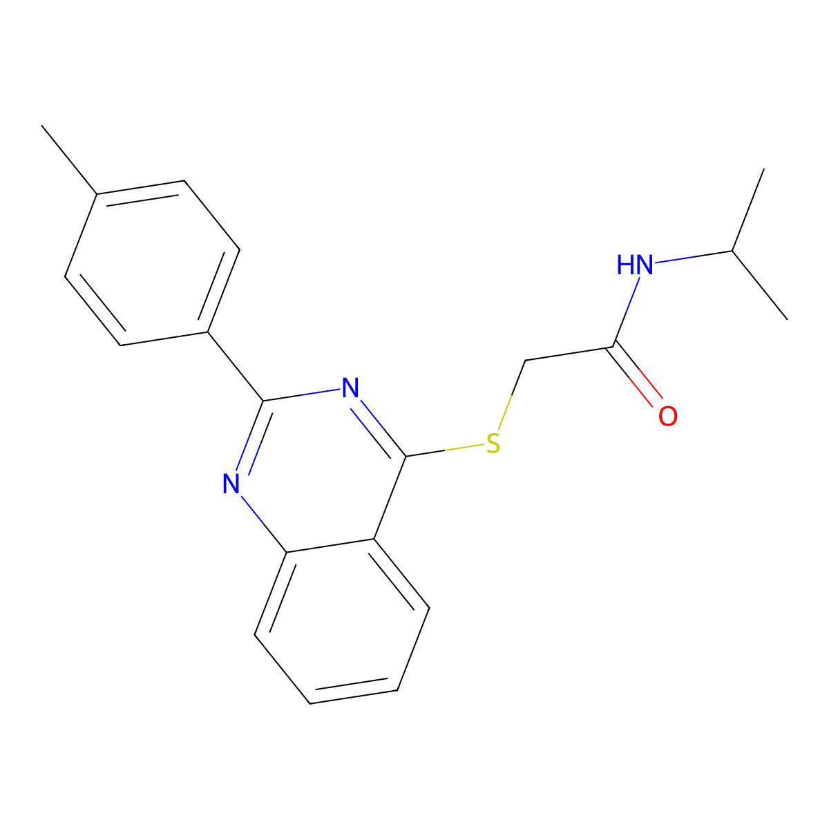 2-[2-(4-methylphenyl)quinazolin-4-yl]sulfanyl-N-propan-2-ylacetamide molecular structure, CAS 606132-28-9