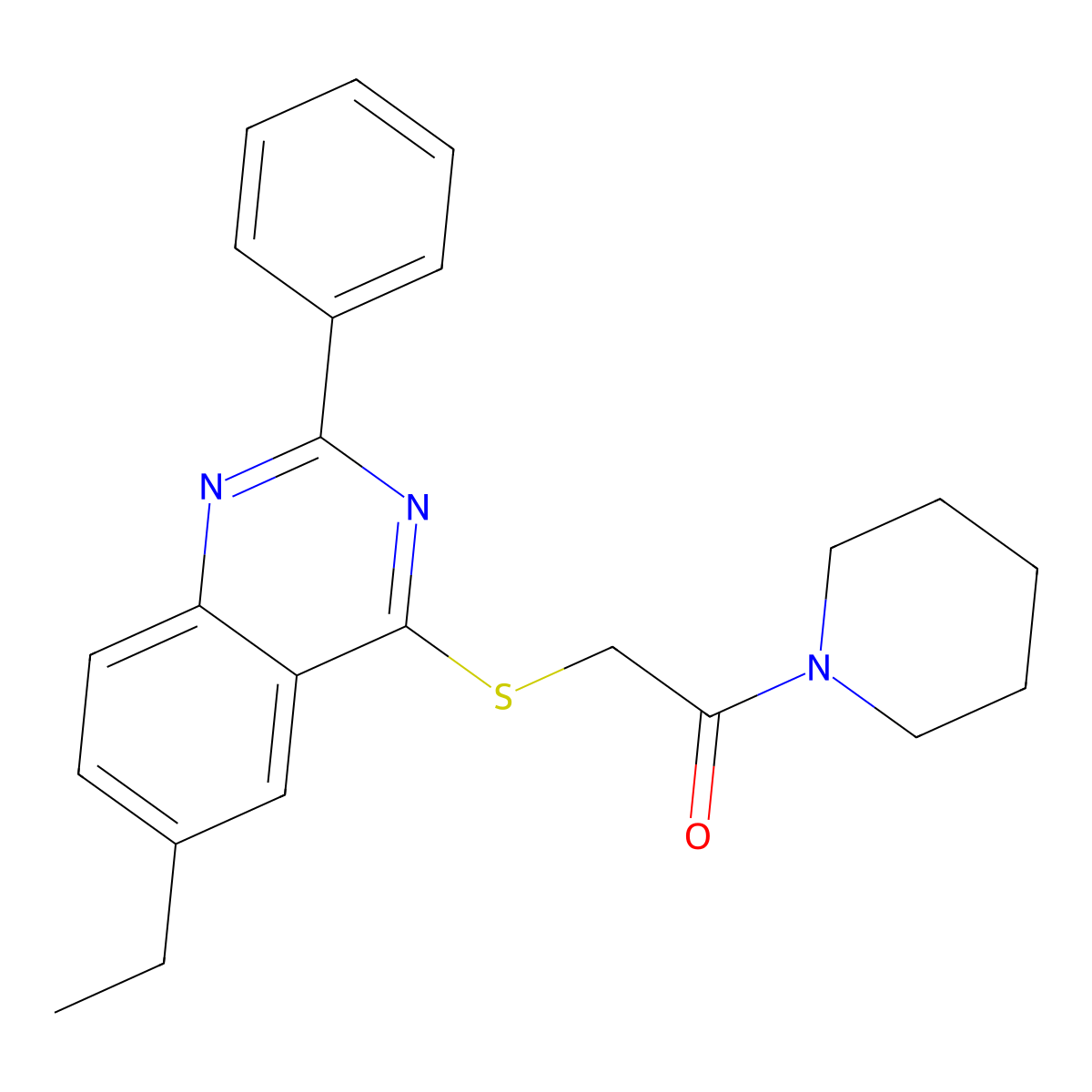 2-(6-Ethyl-2-phenylquinazolin-4-yl)sulfanyl-1-piperidin-1-ylethanone molecular structure, CAS 606132-48-3