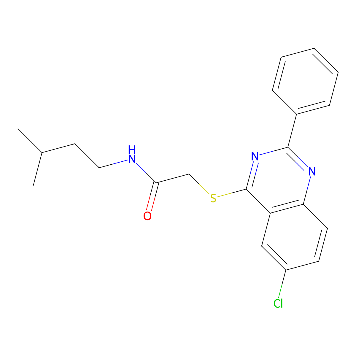 2-[(6-Chloro-2-phenyl-4-quinazolinyl)sulfanyl]-N-(3-methylbutyl)acetamide molecular structure, CAS 606132-52-9