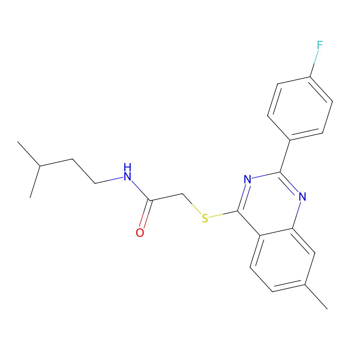 2-{[2-(4-Fluorophenyl)-7-methyl-4-quinazolinyl]sulfanyl}-N-(3-methylbutyl)acetamide molecular structure, CAS 606132-67-6