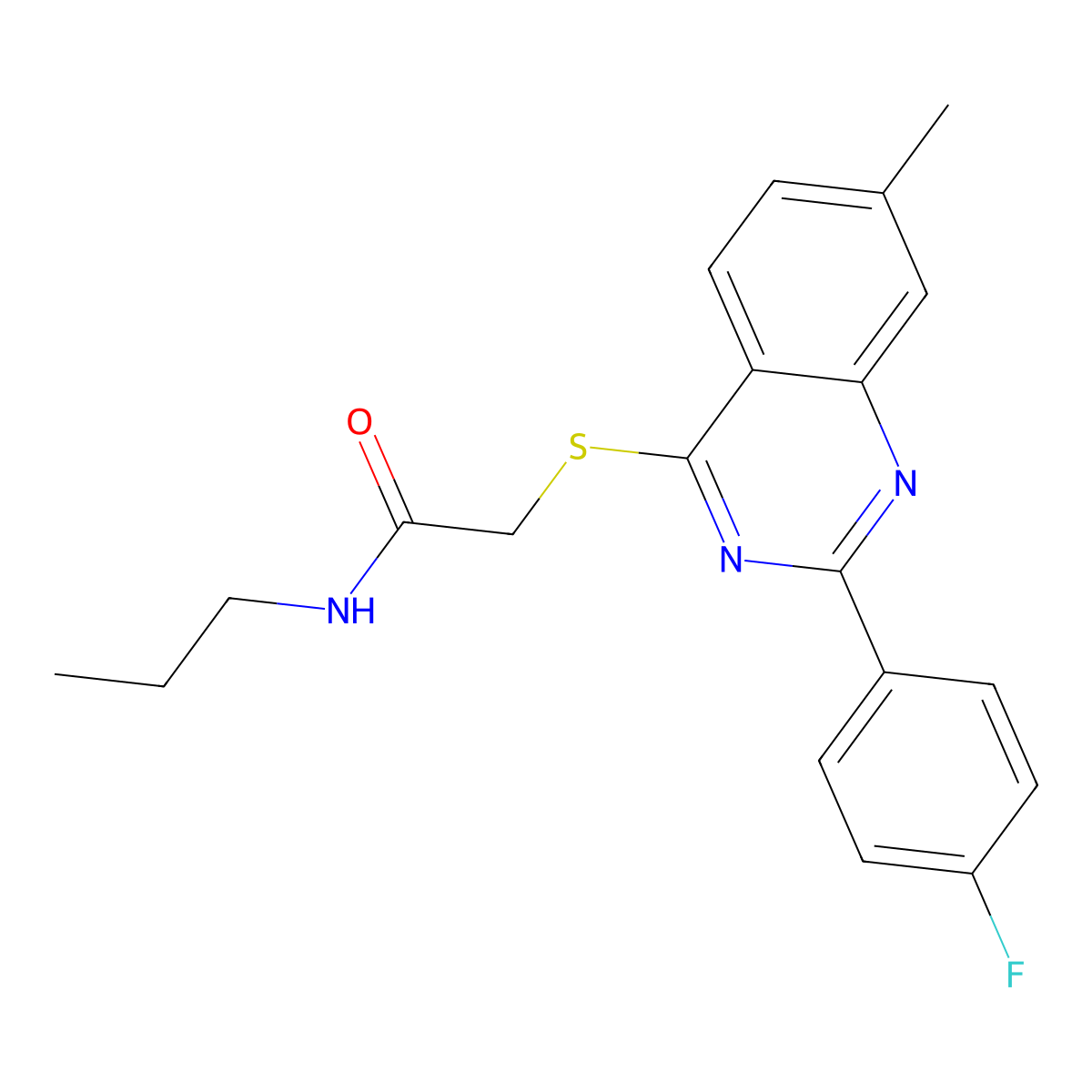2-{[2-(4-Fluorophenyl)-7-methyl-4-quinazolinyl]sulfanyl}-N-propylacetamide molecular structure, CAS 606132-72-3
