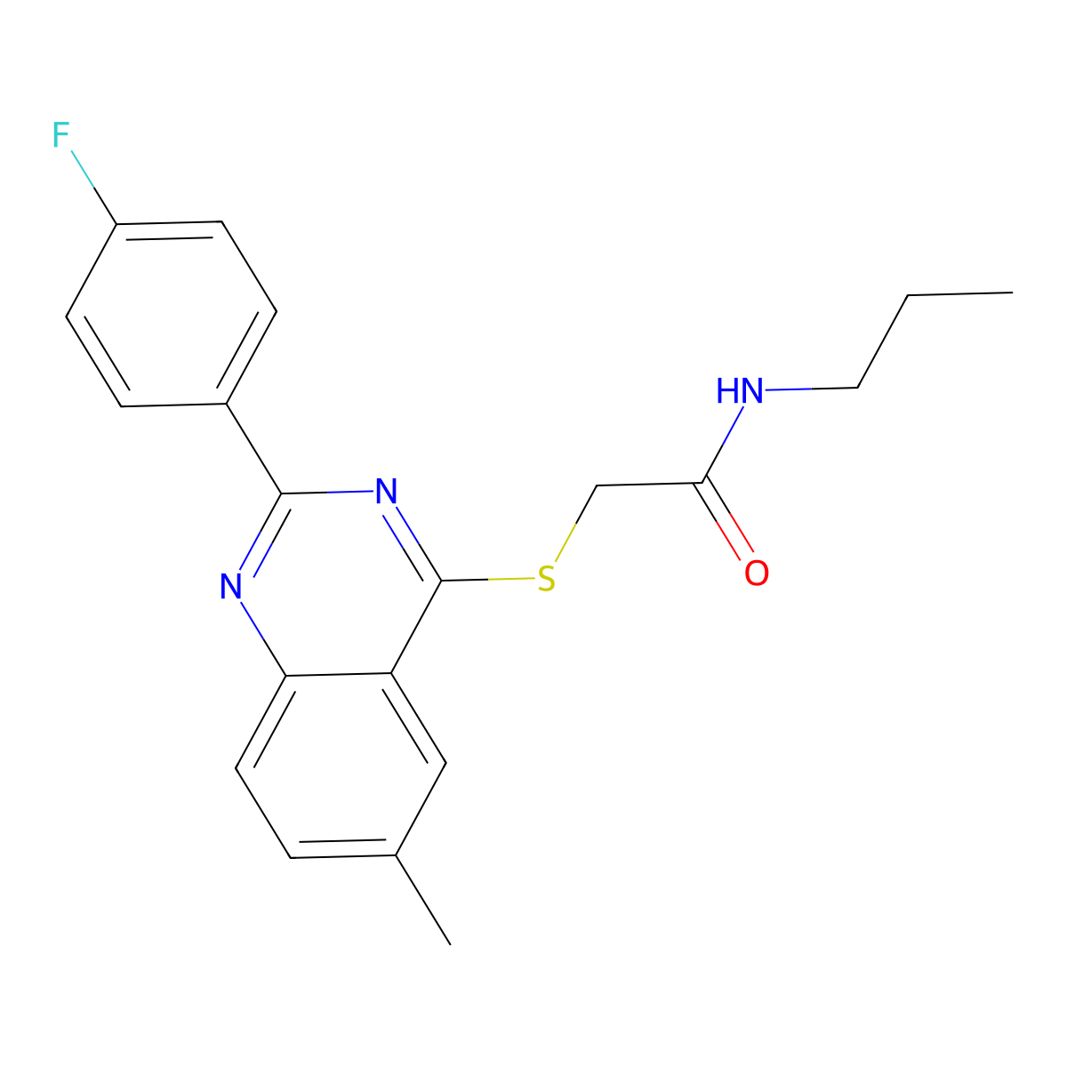 2-{[2-(4-Fluorophenyl)-6-methyl-4-quinazolinyl]sulfanyl}-N-propylacetamide molecular structure, CAS 606132-84-7