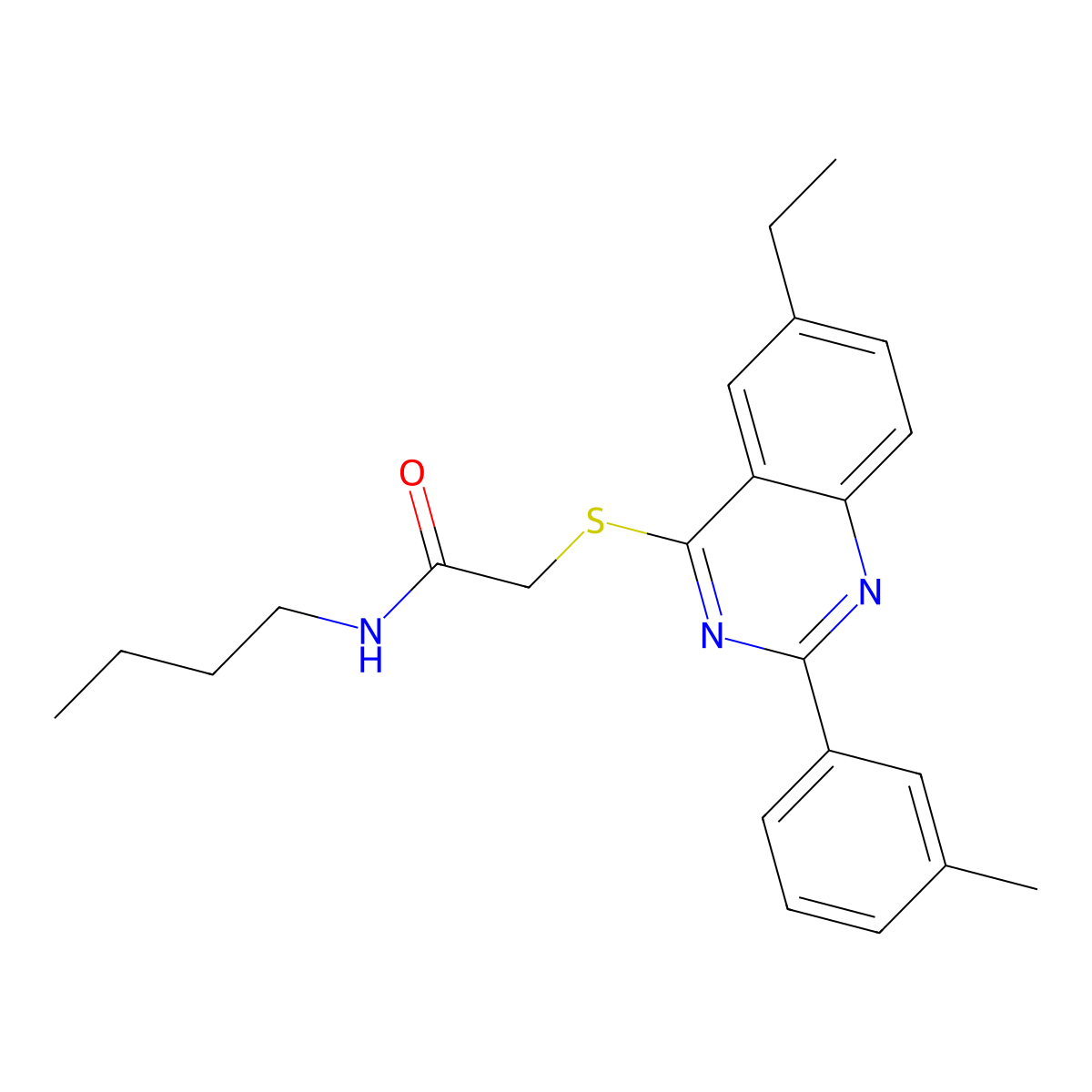 N-Butyl-2-{[6-ethyl-2-(3-methylphenyl)-4-quinazolinyl]sulfanyl}acetamide molecular structure, CAS 606132-91-6