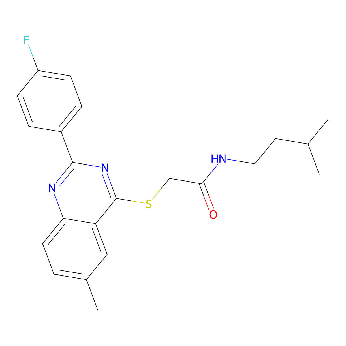 2-{[2-(4-Fluorophenyl)-6-methyl-4-quinazolinyl]sulfanyl}-N-(3-methylbutyl)acetamide molecular structure, CAS 606132-95-0