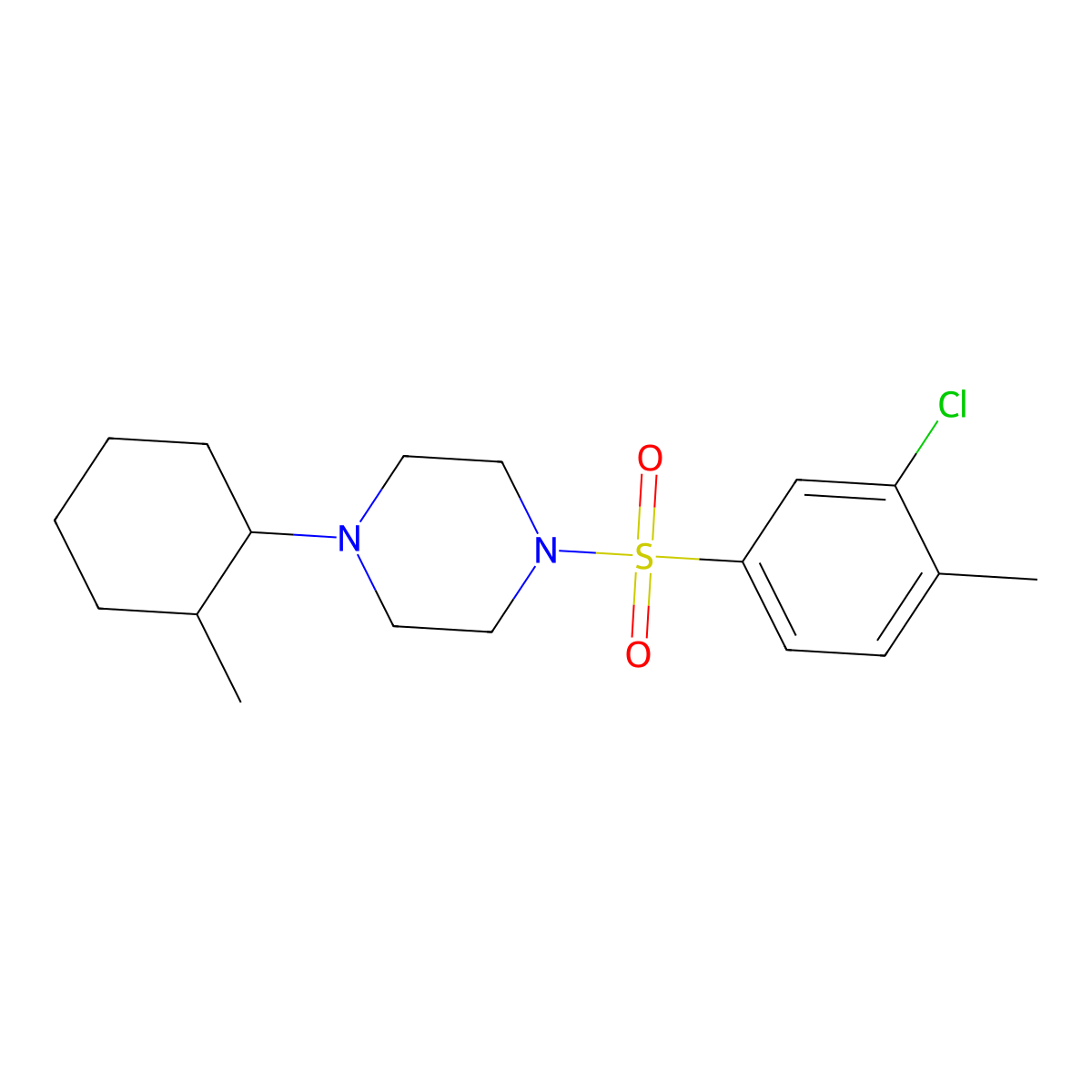 Piperazine, 1-[(3-chloro-4-methylphenyl)sulfonyl]-4-(2-methylcyclohexyl)- molecular structure, CAS 606133-29-3