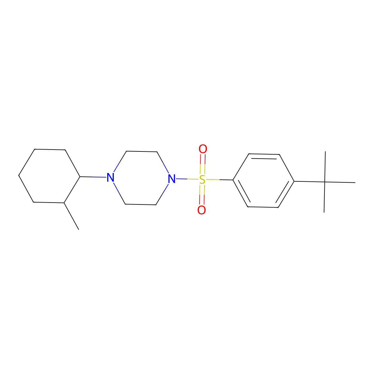 Piperazine, 1-[[4-(1,1-dimethylethyl)phenyl]sulfonyl]-4-(2-methylcyclohexyl)- molecular structure, CAS 606133-34-0