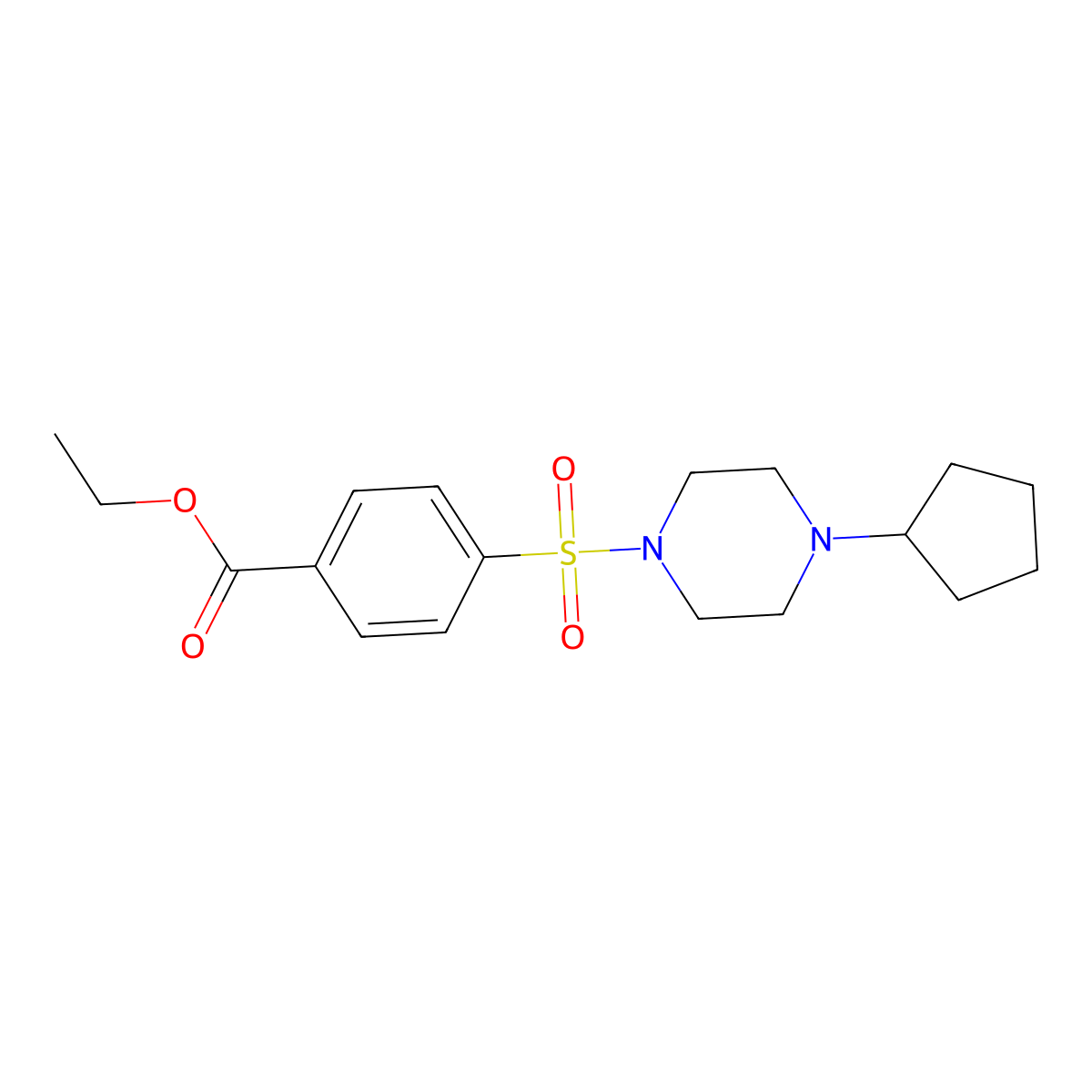 Ethyl 4-(4-cyclopentylpiperazin-1-yl)sulfonylbenzoate molecular structure, CAS 606133-94-2