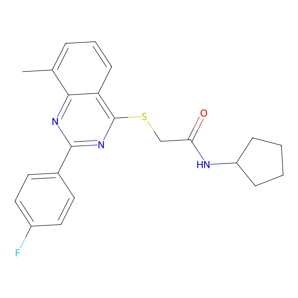 N-Cyclopentyl-2-[[2-(4-Fluorophenyl)-8-Methyl-4-Quinazolinyl]Thio]-Acetamide molecular structure, CAS 606134-54-7