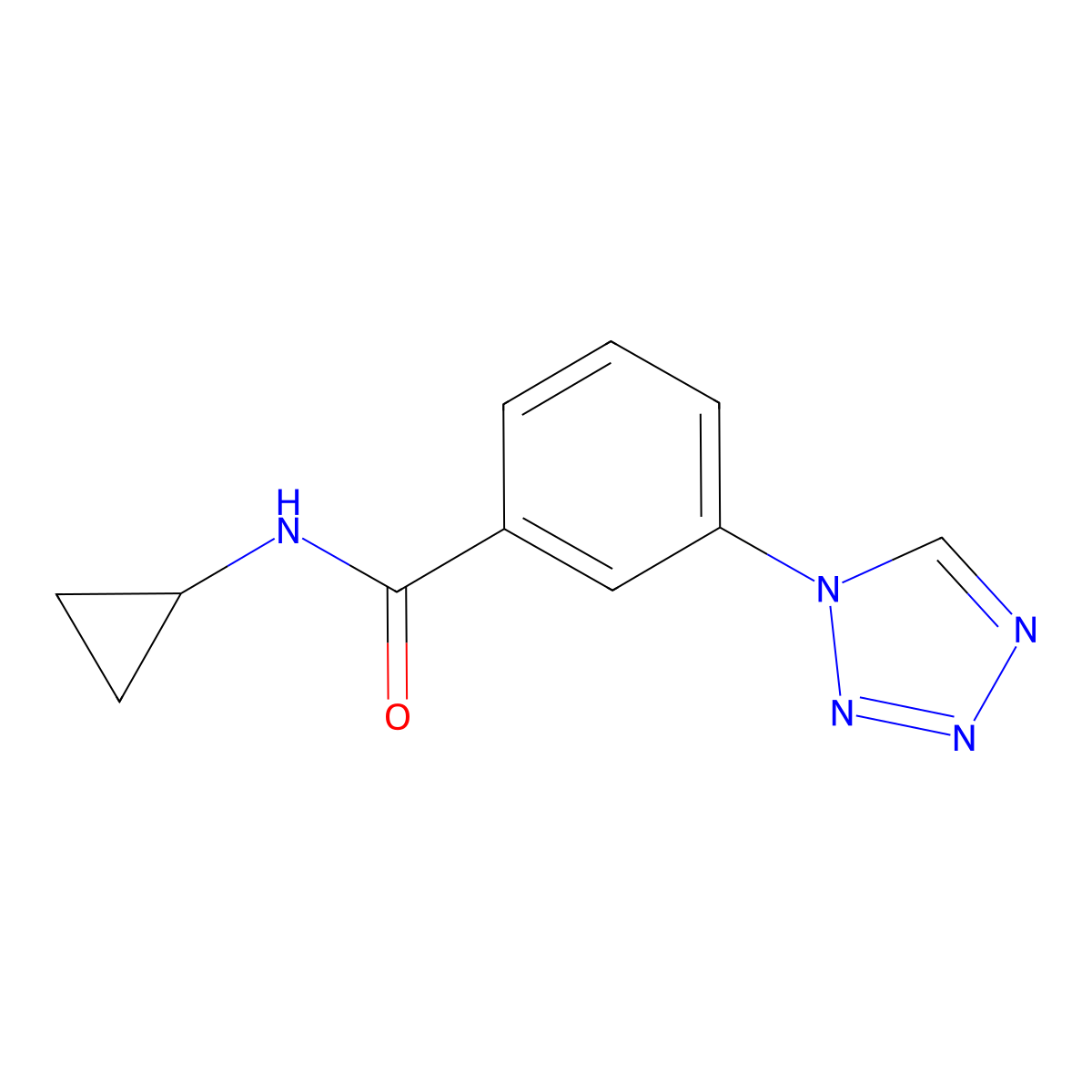 N-cyclopropyl-3-(1H-tetrazol-1-yl)benzamide molecular structure, CAS 606135-12-0