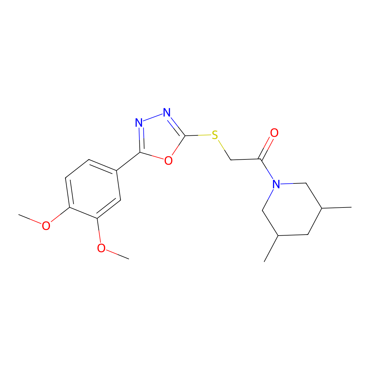 2-((5-(3,4-Dimethoxyphenyl)-1,3,4-oxadiazol-2-yl)thio)-1-(3,5-dimethylpiperidin-1-yl)ethanone molecular structure, CAS 606136-37-2