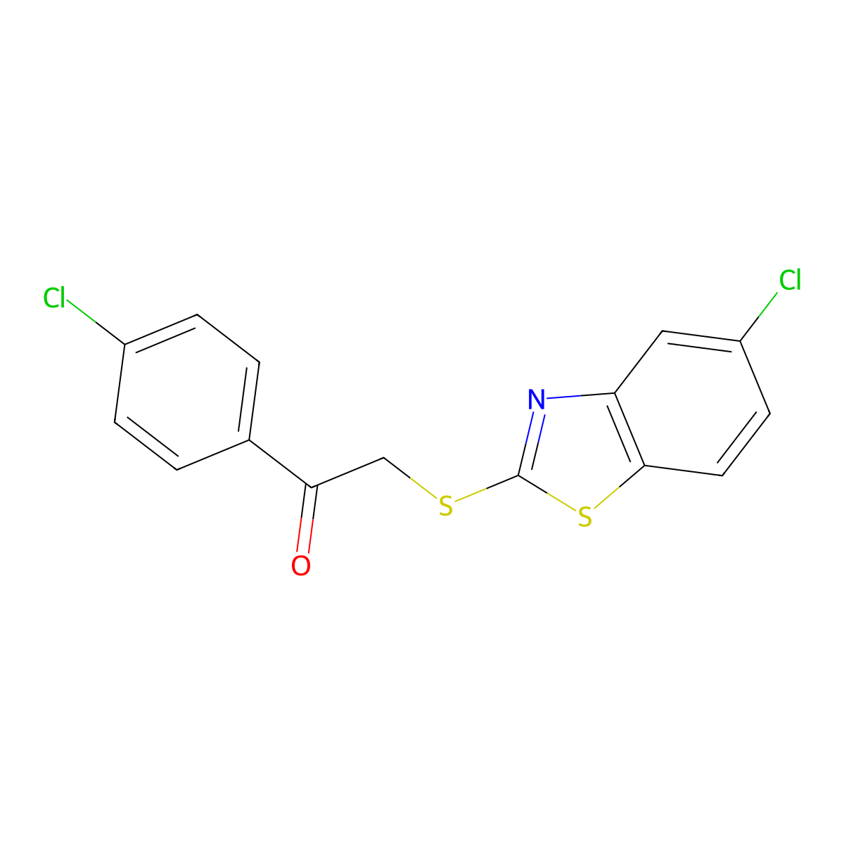 Ethanone, 2-[(5-chloro-2-benzothiazolyl)thio]-1-(4-chlorophenyl)- molecular structure, CAS 606136-38-3