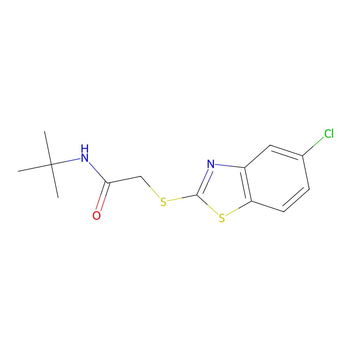 Acetamide,2-[(5-chloro-2-benzothiazolyl)thio]-N-(tert-butyl)- molecular structure, CAS 606136-39-4