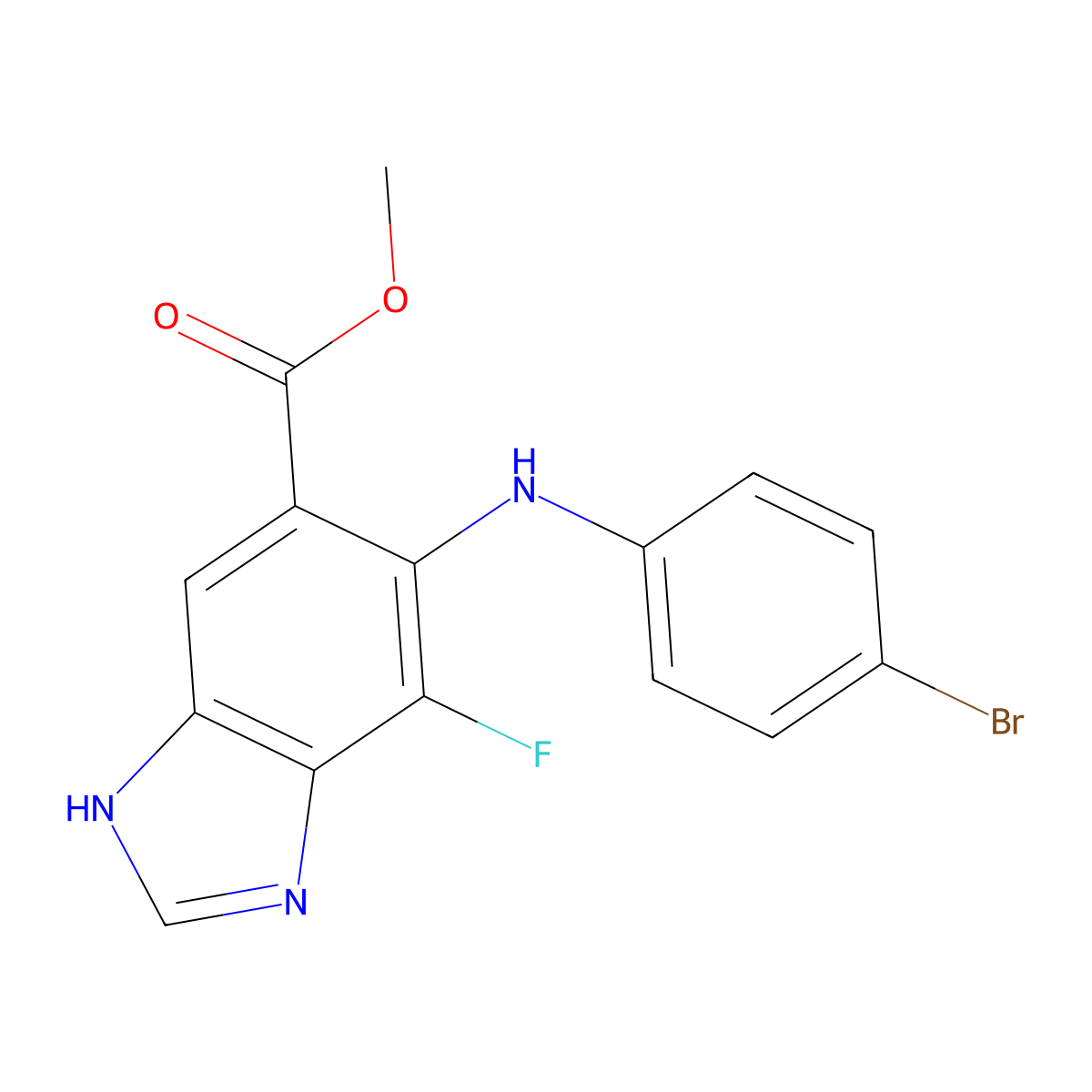 Methyl 6-((4-bromophenyl)amino)-7-fluoro-1H-benzo[d]imidazole-5-carboxylate molecular structure, CAS 606143-93-5