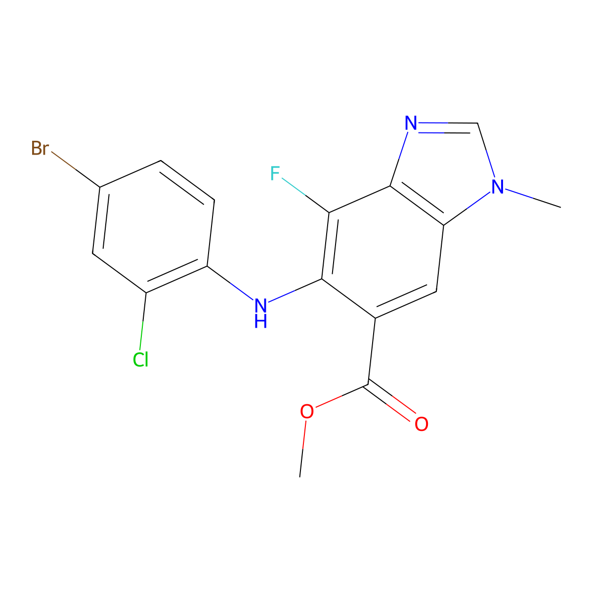 Methyl 5-((4-bromo-2-chlorophenyl)amino)-4-fluoro-1-methyl-1H-benzo[d]imidazole-6-carboxylate molecular structure, CAS 606144-02-9