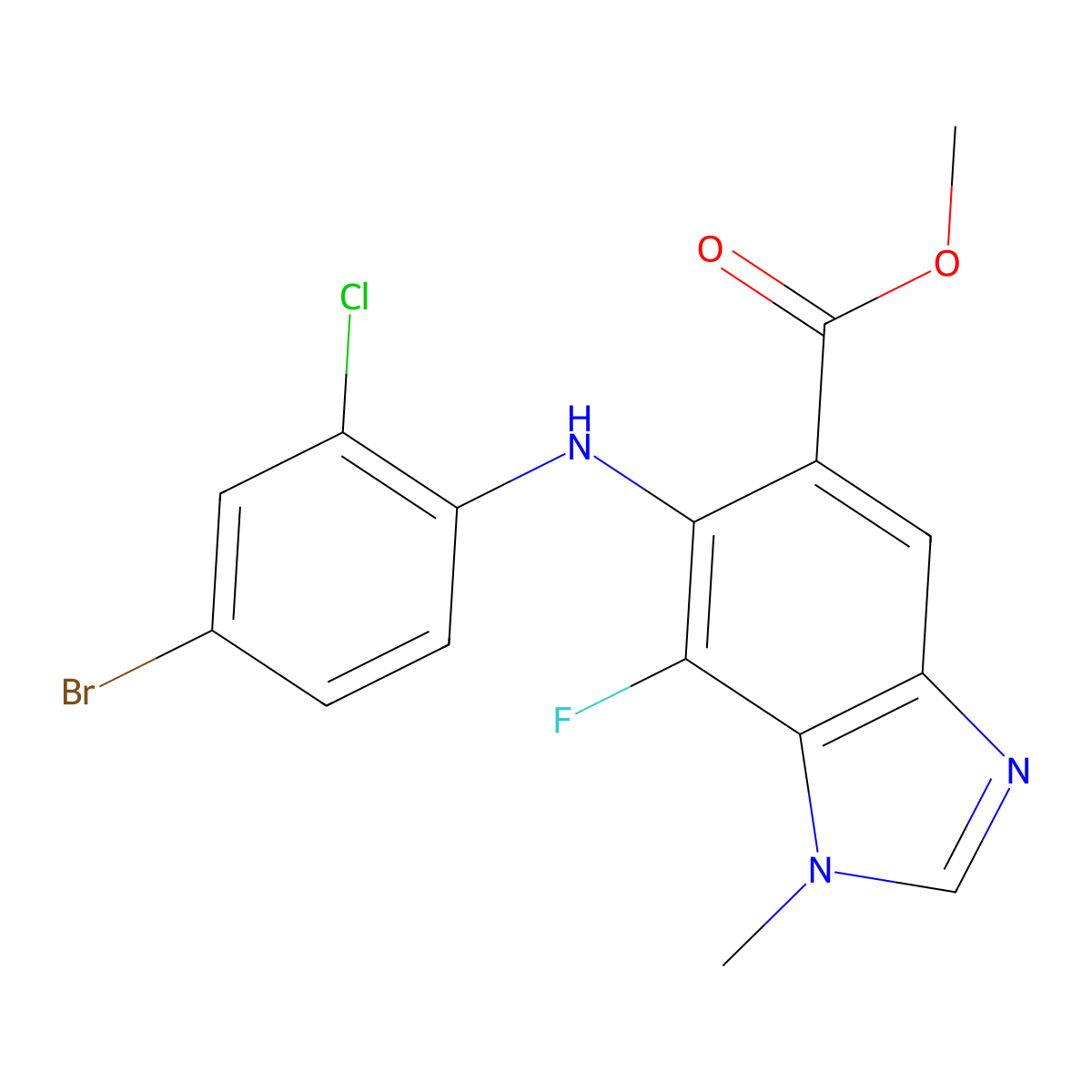 methyl 6-[(4-bromo-2-chlorophenyl)amino]-7-fluoro-1-methyl-1H-1,3-benzodiazole-5-carboxylate molecular structure, CAS 606144-03-0