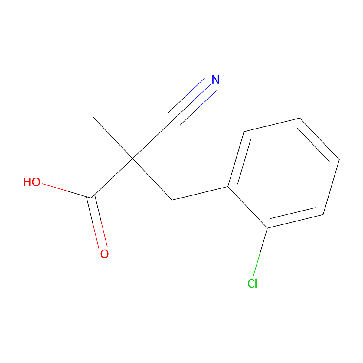 3-(2-Chlorophenyl)-2-cyano-2-methylpropanoic acid molecular structure, CAS 606148-91-8