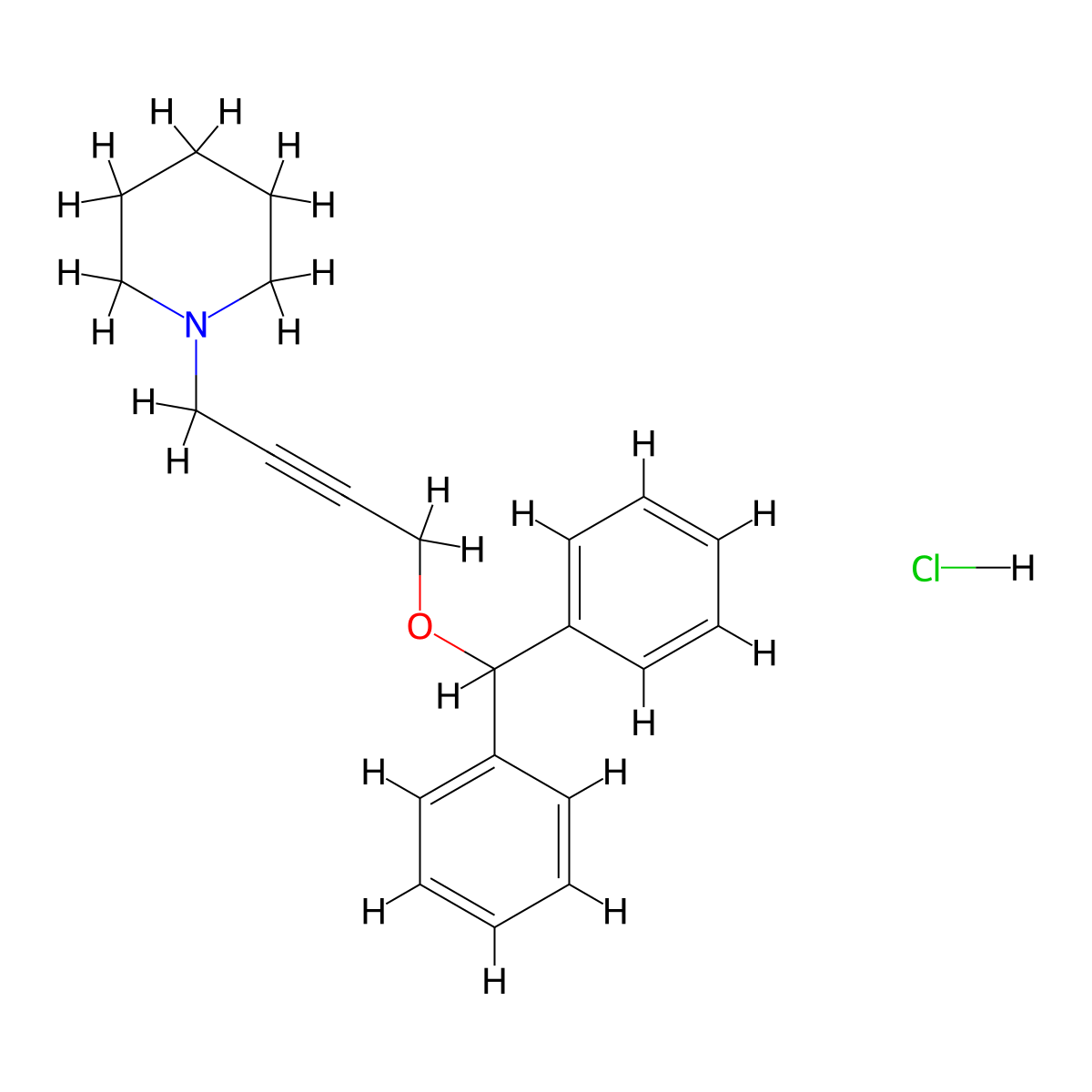 Piperidine, 1-(4-(diphenylmethoxy)-2-butynyl)-, hydrochloride molecular structure, CAS 6062-17-5
