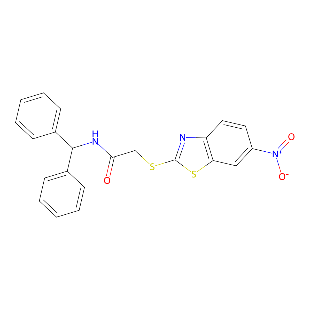 N-(diphenylmethyl)-2-[(6-nitro-1,3-benzothiazol-2-yl)sulfanyl]acetamide molecular structure, CAS 6062-65-3