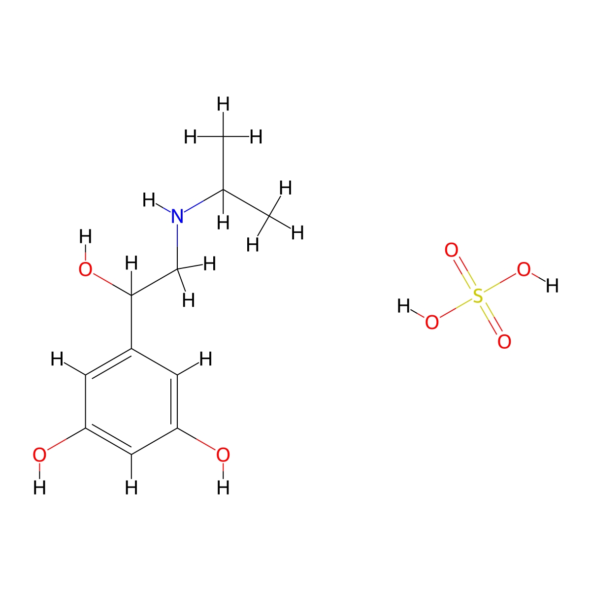3,5-Dihydroxy-alpha-(isopropylaminomethyl)benzyl alcohol hemisulfate molecular structure, CAS 6063-37-2