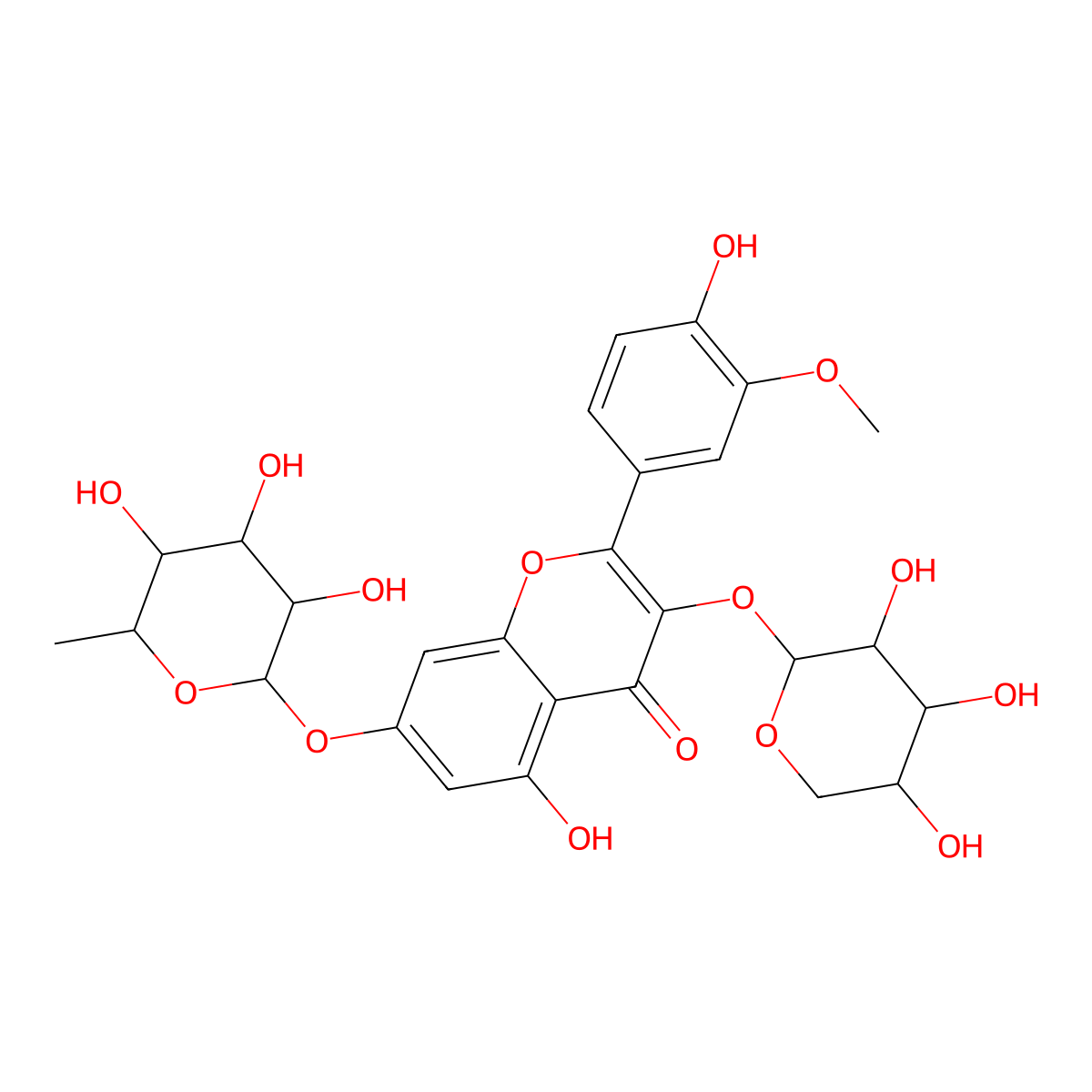 Isorhamnetin 3-O-alpha-L-arabinoside-7-O-alpha-L-rhamnoside molecular structure, CAS 60630-02-6