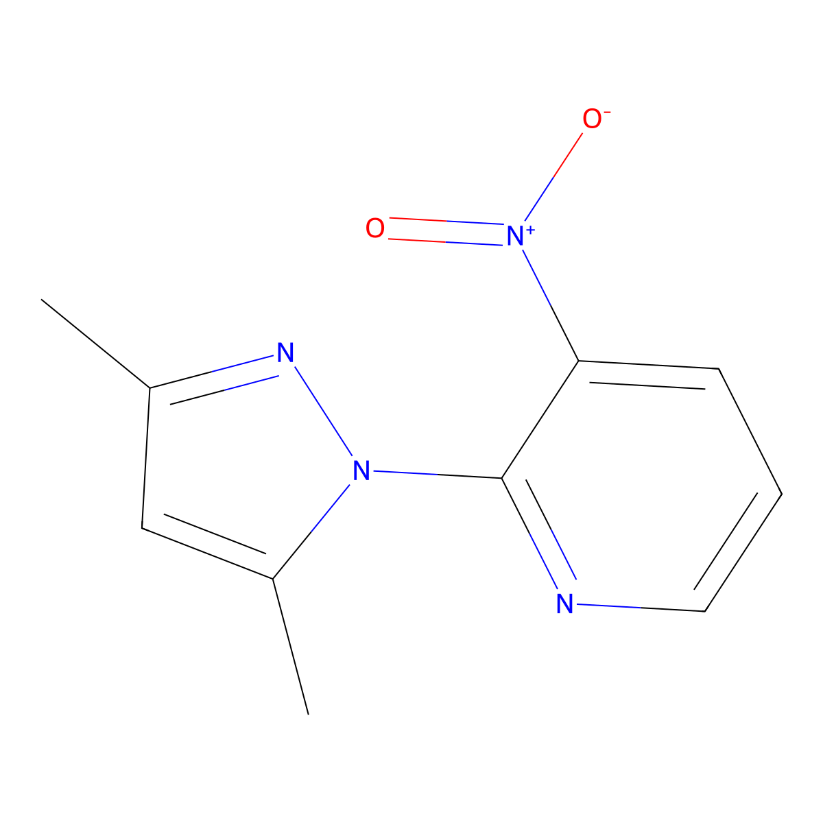 2-(3,5-Dimethyl-1H-pyrazol-1-yl)-3-nitropyridine molecular structure, CAS 60639-21-6