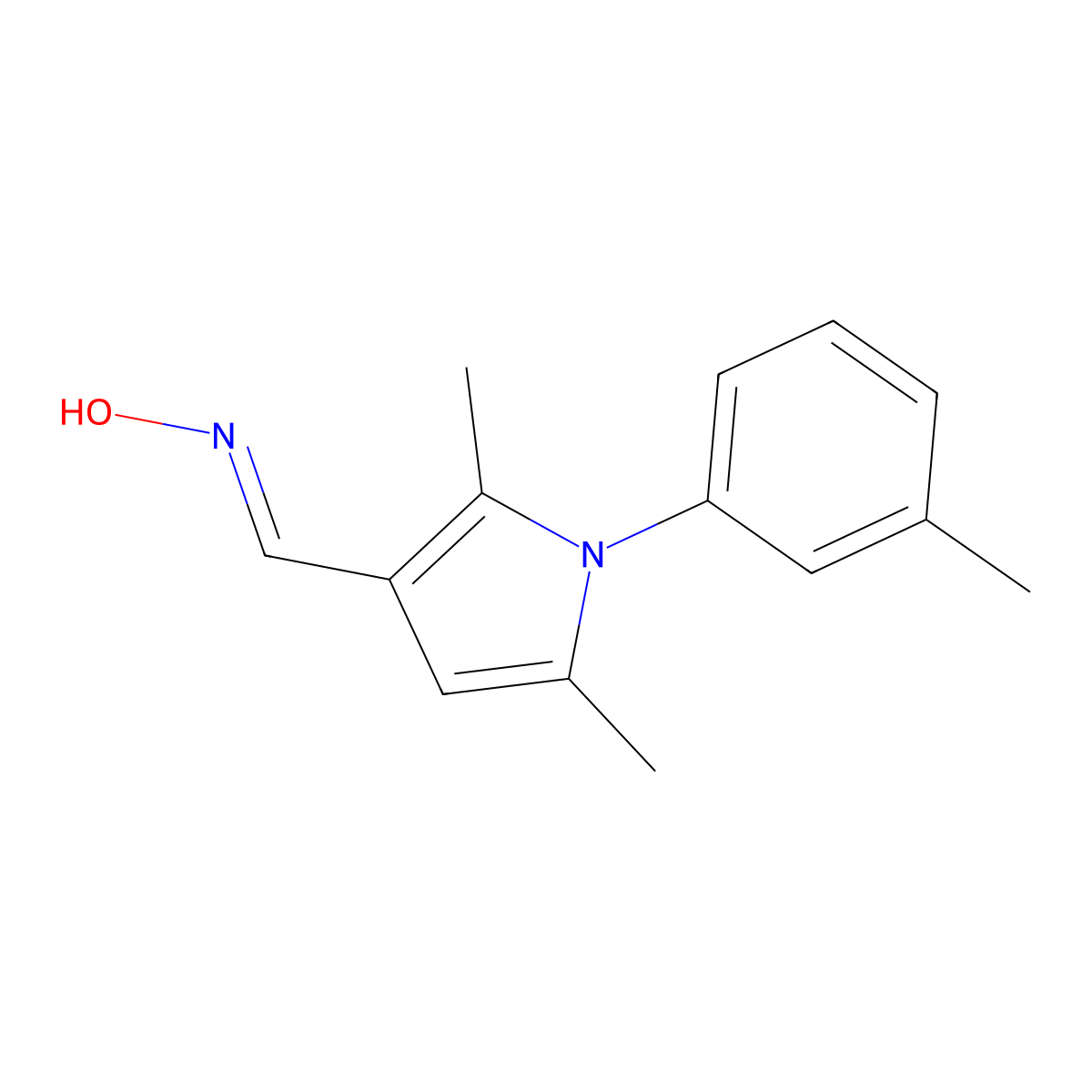 N-[[2,5-dimethyl-1-(3-methylphenyl)pyrrol-3-yl]methylidene]hydroxylamine molecular structure, CAS 6064-68-2